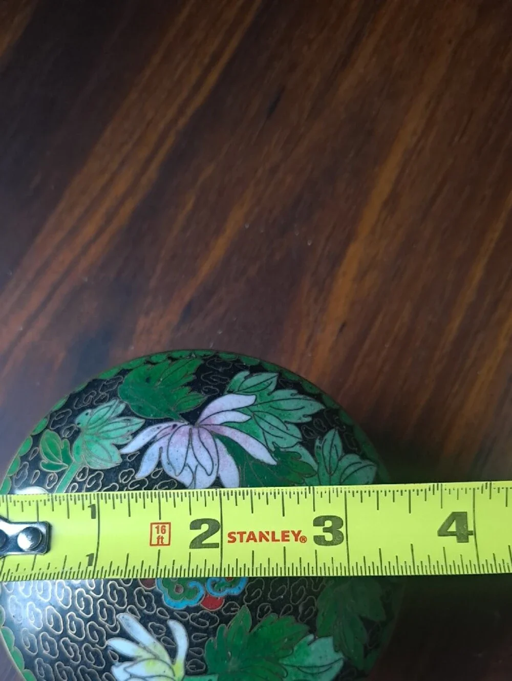 Handcrafted Floral Cloisonné Trinket Box - Green and Black
